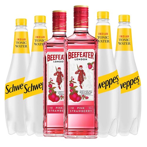 Case of 6 with Beefeater Pink Strawberry Gin 70cl and Schweppes Tonic Packed Together